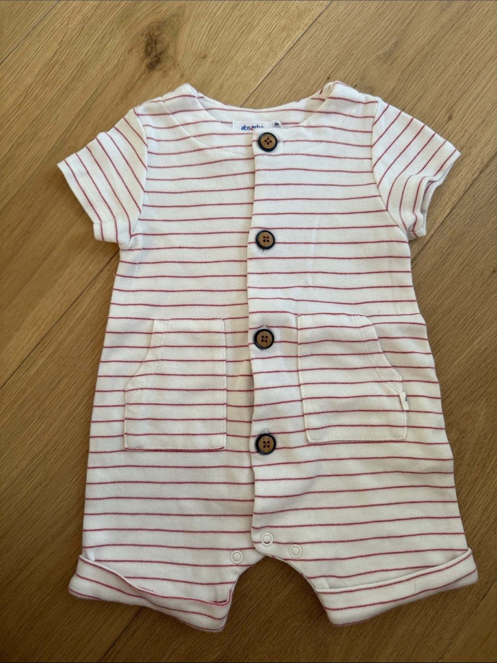 Absorba White and Red Striped Short Sleeve Romper